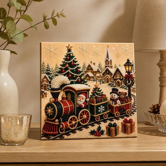 Fmbmuo Christmas train Diamond Art Kits Christmas Pearl Art Canvas Art Canvas Wall Art for Living Room