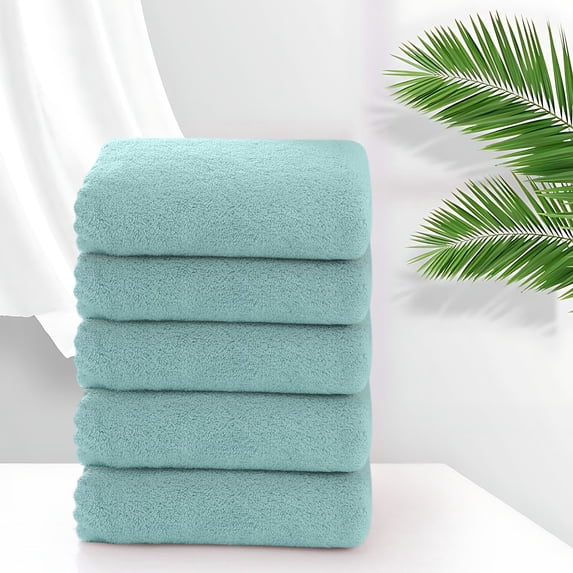 Fmbmuo Cloth Velvet Bath Towel Solid Color Absorbent Green Washcloths, Thick Soft 12 x 24 inch Easy to Carry Gift Towels 5 Pack