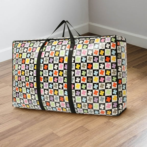Fmbmuo Clover Print Storage Bag - 27 “x19” Double Zipper Moving and Closet Organizer, Waterproof Non-Woven Fabric for Blankets, Quilts and Seasonal Clothes