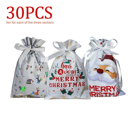 Fmbmuo Combo Pack Christmas Gift Bags Multicolor Medium Combo Pack Decorations Drawstring Neon Plastic Christmas Bag for Wrapping Holiday Gift