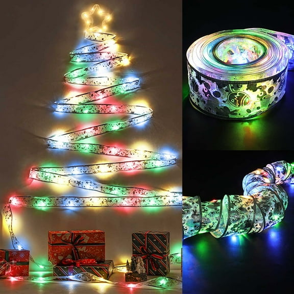 Fmbmuo Constant Battery Operated Christmas Lights Multicolor Ribbon 50 LED Christmas Decorations, Neon Indoor/Outdoor Use Cozy Plastic String Lights for Party and Celebration