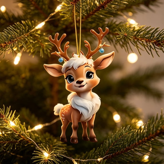 Fmbmuo Cute Reindeer Acrylic Christmas Ornaments 2D Flat Hanging Pendant Decor Festive Christmas Tree Decoration Portable Hanging Ornament for Car Interior,Multicolor