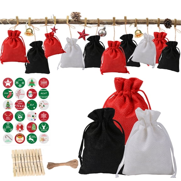 Fmbmuo Decorations Candy Bag Advent Calendar 2025, Yellow Linen -24 Count Multicolor Christmas Countdown Calendar ,Holiday Countdown & Advent Calendar