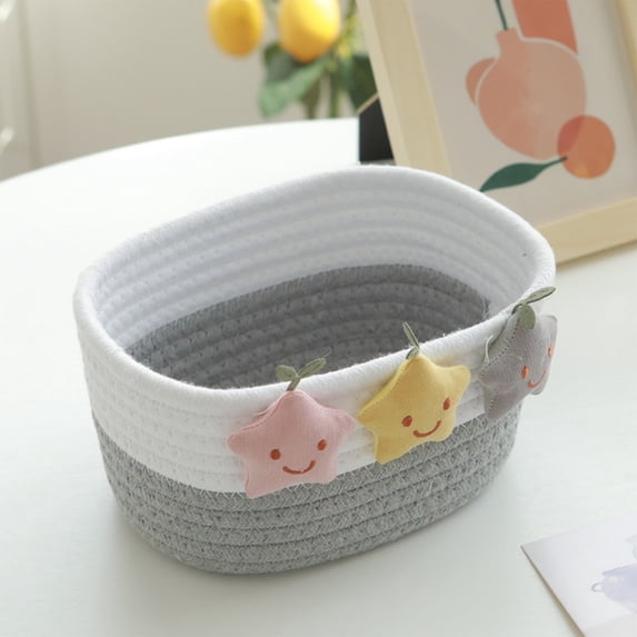 Fmbmuo Decorative Storage Basket Cotton Handmade Woven for Storage, Bohemian 7.9 x 5.9 in Color-Block Gray Desktop Storage Basket for Living Room