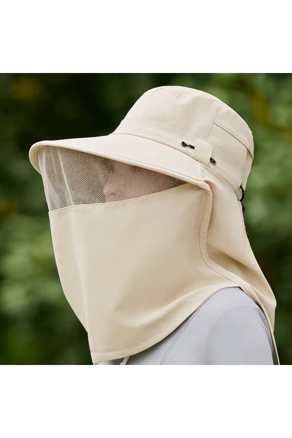 Detachable Face Shield Sun Hat Mesh Ventilated Wide Brim Bucket Hat for Women Men Outdoor Travel Fishing Olive