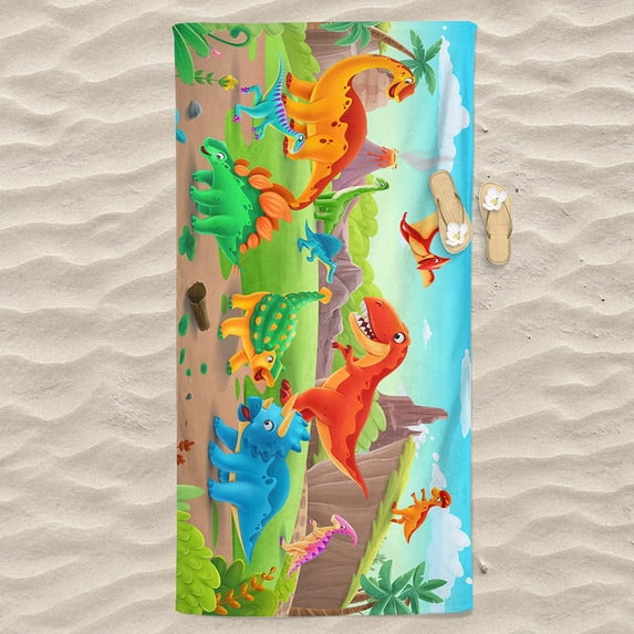Fmbmuo Dinosaur Beach Towel (30x60) - Colorful Cartoon Print, Super Soft & Quick Dry - Fun Microfiber Towel, Pool, Beach & Travel