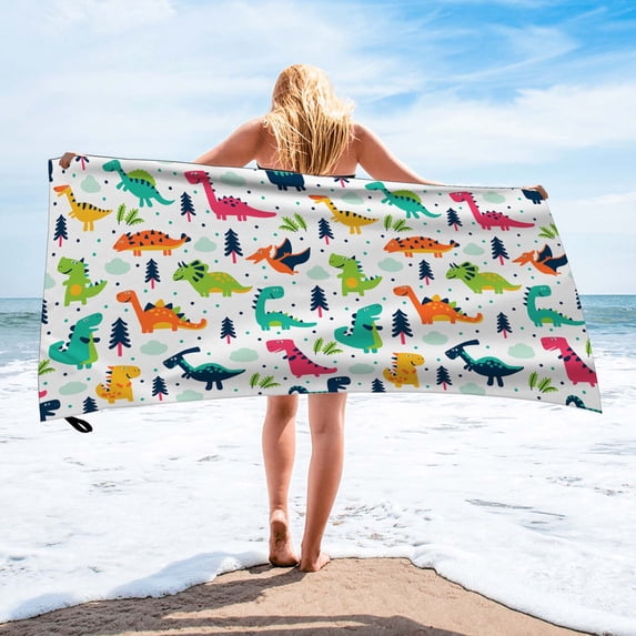 Fmbmuo Dinosaur Beach Towel (30x60) - Colorful Cartoon Print, Super Soft & Quick Dry - Fun Microfiber Towel, Pool, Beach & Travel