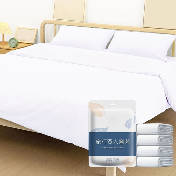 Fmbmuo Disposable Solid Queen Sheet Sets for Travel 4-Piece Super Soft Non-Woven Fabric Bed Sheet Sets White Easy Care Breathable Fade Resistant Durable for All-Season Comfort