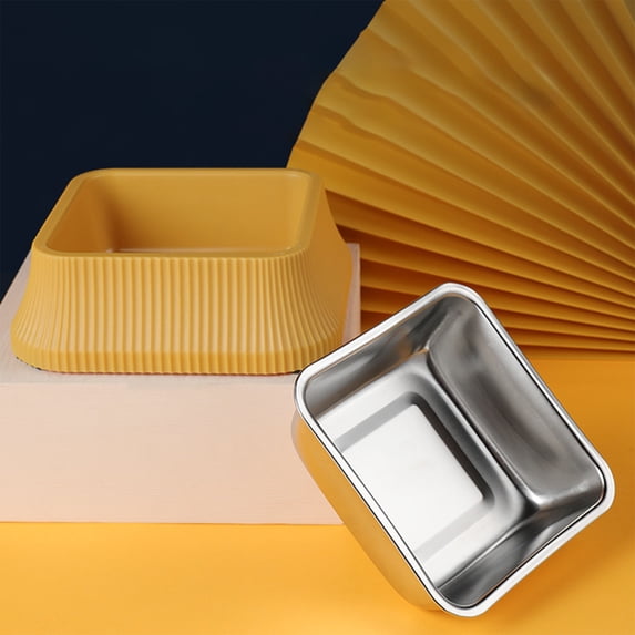 Fmbmuo Dog Bowls Stainless Steel Square Non-Slip Removable Insert Cat Bowls, Yellow Portable Minimalist Whisker-Friendly Pet Bowls, Suitable for Singles Pets