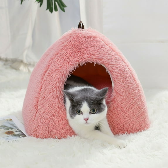 Fmbmuo Dog Cat Bed Cave Thick Warm Medium Warm Heated Pet Mat, Cozy Soft Round Sleeping Pad Indoor Outdoor Use (Pink)