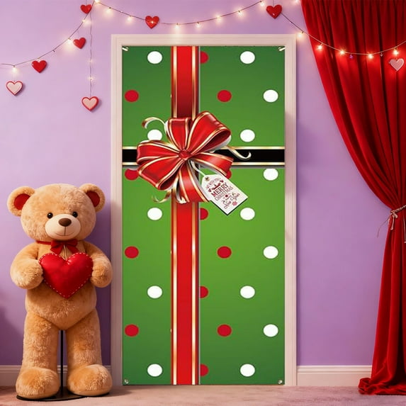 Fmbmuo Door Cover Green Machine Washable 71x35 Inch Bowknot Valentine's Day Decoration, Minimalist Soft Seasonal Home Decor Party Backdrop Over the Door