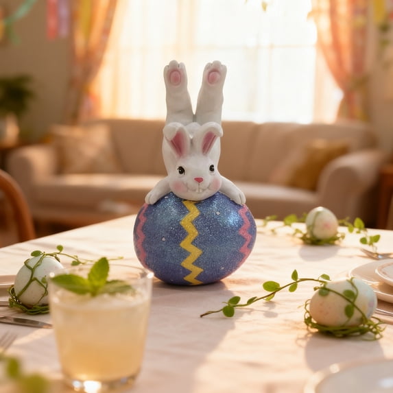 Fmbmuo Easter Bunny Decoration Easter Water-Resistant Centerpiece Cozy Decorations, Modern Resin Blue Home Decor Ornaments Anniversary Gift for Wife/Husband
