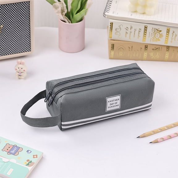 Fmbmuo Fabric Pencil Boxes with Carrying Handle and Double Zipper - Large Capacity college and Office Organizer (7 Colors)