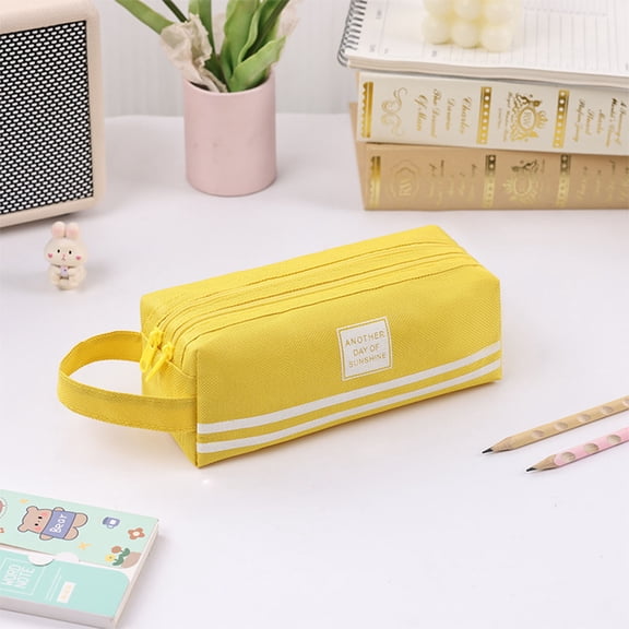Fmbmuo Fabric Pencil Boxes with Carrying Handle and Double Zipper - Large Capacity college and Office Organizer (7 Colors)