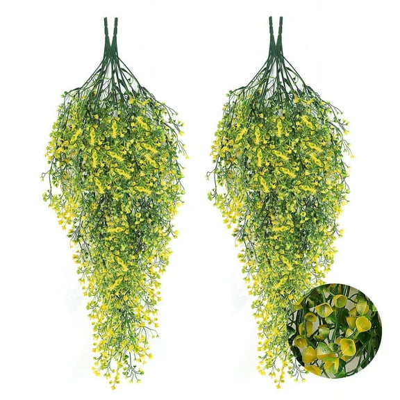 Fmbmuo Fake Plants - Artificial Golden Bell Willow Hanging for Wall Decor, Home & Office (Set of 1, Yellow)