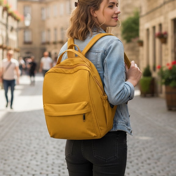 Fmbmuo Fashion Backpack Lightweight Medium Zipper Bags for Women, Travel Nylon Shoulder Strap Valentine's and Birthday Gift Yellow