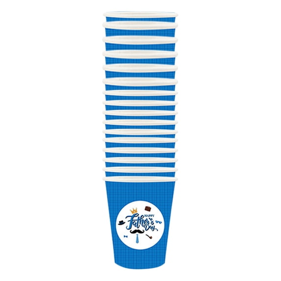 Fmbmuo Fashion Prints Father's Day Cups 16 Pcs Paper Party Decorations, Decorative Blue Whimsical Supplies Kit for Birthday of Father