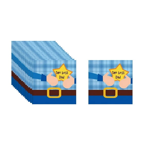 Fmbmuo Father's Day Fashion Prints Paper Napkins 16 Pcs Party Decorations, Cheerful Blue Disposable Supplies Kit for Birthday of Father