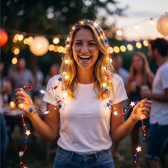 Fmbmuo Flag LED Independence Day String Lights 10ft 30 LED Red White Blue Star String Lights For Themed Party Decoration (Batteries Not Included) Semiquincentennial