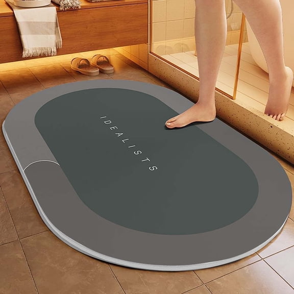Fmbmuo Flat Pile Bathroom Rugs Modern Water Resistant Oval Bath Mat Flock 15.8x23.6in Black