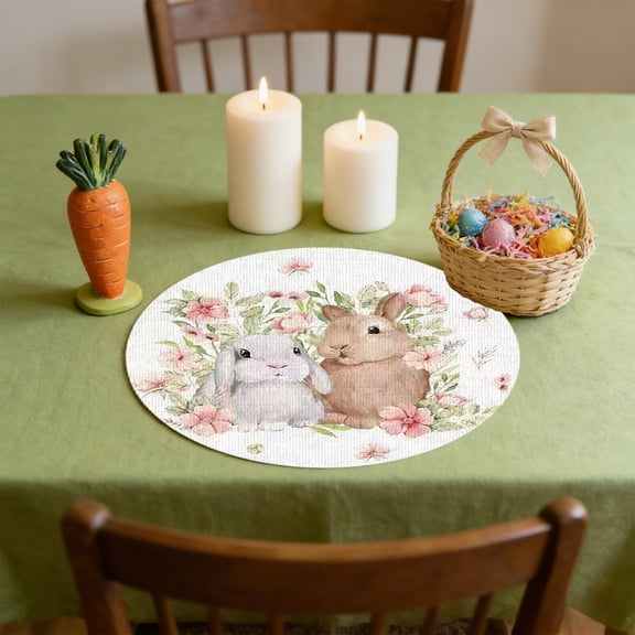 Fmbmuo Flax Easter 1 Pcs Reusable Placemats Party Decorations, Decorative Festive Bunny and Egg White Dinnerware Sets for Easter Brunch