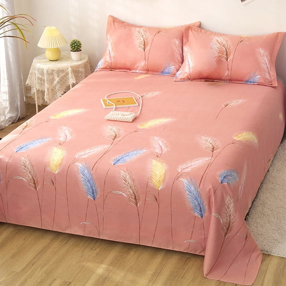 Fmbmuo Floral Flat Sheet Full Size Only Super Soft Cute Silky Microfiber Striped & Plaid Bed Sheet Breathable Fade Resistant Easy Care Durable Sheet for All-Season Comfort