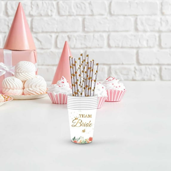 Fmbmuo Flower Party Theme Paper Cups -Disposable Cups with Flower Pattern Designs, Holiday Party Utensils Set(20-Pack)