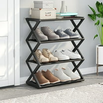 Fmbmuo Freestanding Shoe Rack Plastic 4 Tier Organizer, for Entryway, Closet, Easy Assembly Minimalist Portable Shoe Rack (Black)