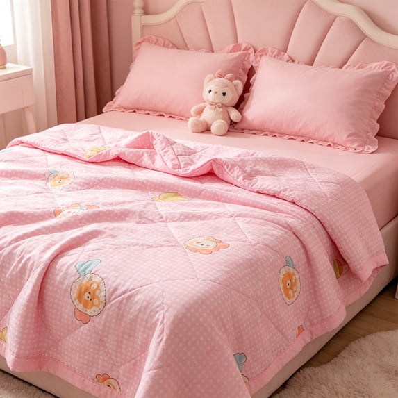 Fmbmuo Friendly Velvet Embossing Summer Quilt Lightweight Cooling Air Conditioner Blanket Machine Washable Full/Queen Size (Pink)