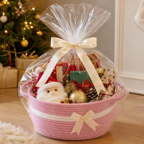 Fmbmuo Gift Baskets Empty Large, Sturdy Cotton Rope Storage Baskets for Shelves for Toddler Shower