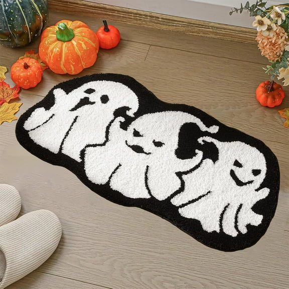 Fmbmuo Halloween Bath Rugs Ghost Bathroom Rug Non-Slip Floor Mat for Bathroom Kitchen Rug Soft Absorbent Bath Tub Mat Room Halloween Bath Rug
