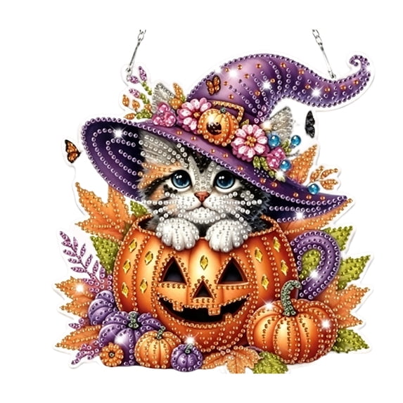 Fmbmuo Halloween Diamond Art Hanging Kit for Adults Beginners, DIY 5D Special‑Shaped Acrylic Ornament, Crystal Gem Art Painting for Home Wall Decor & Holiday Gift