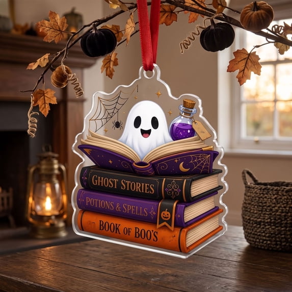 Fmbmuo Halloween Ghost Reading Acrylic Suncatcher Cute Window Hanging Decor For Book Lovers And Home Display