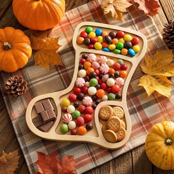 Fmbmuo Halloween Wooden Serving Tray , Pumpkin Shaped Snack Fruit Candy Platter , Decorative Plate For Halloween Party Table Kitch