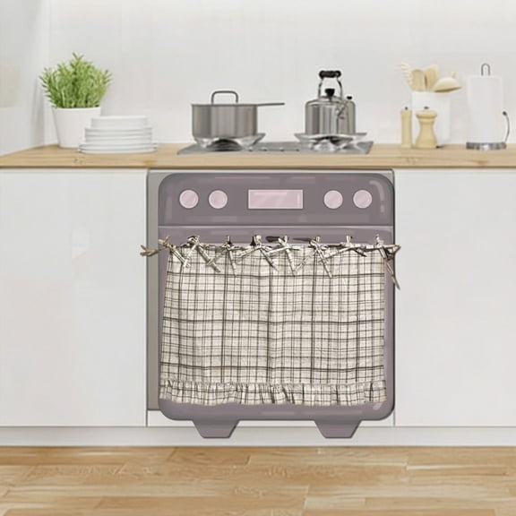 Fmbmuo Handmade Oven Skirt Kitchen Cabinet Cover with Ribbon Ties Ruffled Decorative Valance for Stove Gap Counter Edge
