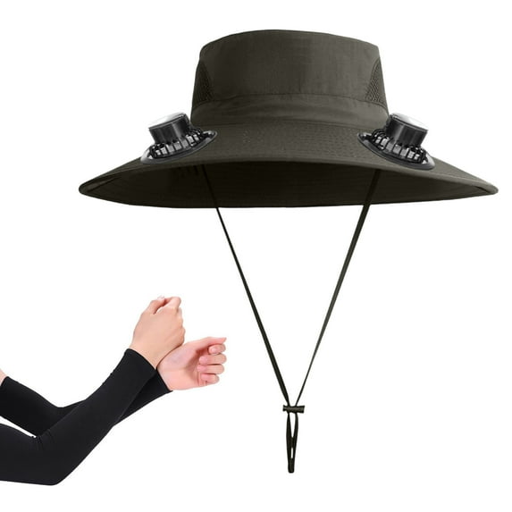 Fmbmuo Hat fans that blow cold air - 48cm Sun Hat with Dual Cooling Fans and Black Ice Cuff, USB Powered, Hiking/Fishing Outdoor Gear