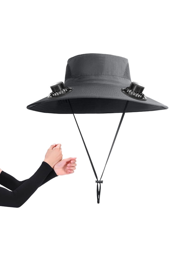Hat fans that blow cold air - 48cm Sun Hat with Dual Cooling Fans and Black Ice Cuff, USB Powered, Hiking/Fishing Outdoor Gear