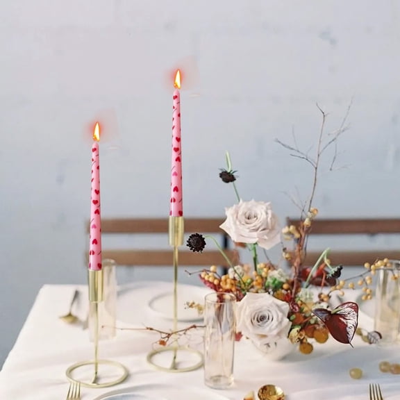 Fmbmuo Heart-Printed Taper Candles Set of 2 Pillar Candles Wax Art Deco Centerpiece for Dining Table