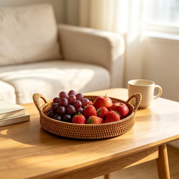 Fmbmuo Imitation Rattan Woven Fruit Storage Basket , Miscellaneous Basket , For Home Bathroom Bedroom Office Sundries Cosmetics Toys