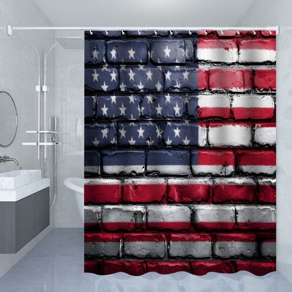Fmbmuo Independence Day Shower Curtain Digital Printing 71x48 Inch Waterproof Machine Washable Polyester Fabric No Punching Hanging Partition Curtain with 12 Hooks Bathroom Decoration for Bathtub