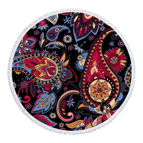 Fmbmuo Large(60" x 60") Round Printed Beach Blanket with Boho Tassels Portable Sandproof & Quick Drying Outdoor Foldable Beach Towel Cute Machine Washable Picnic Mat for Camping Grass Park Travel
