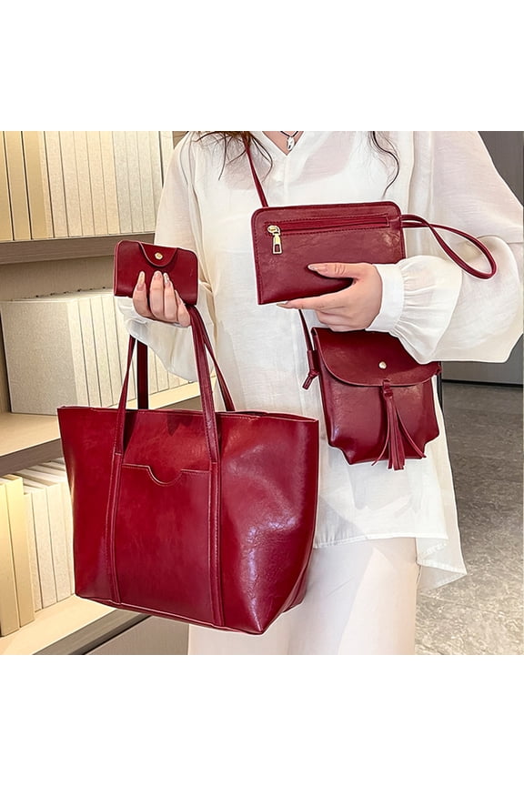 Large Capacity Tote Bags Fashion Snap Four Piece Set Bags for Women, Work Multi-Functional PU Valentine's and Birthday Gift Red