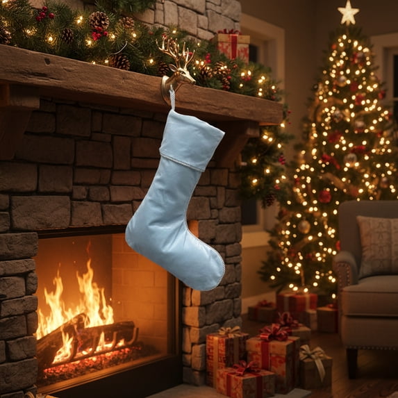 Fmbmuo Large Christmas Gift Bags 1Pcs Christmas Socks Blue Decorations Monochrome Polyester Reusable Christmas Bag for Family Gatherings