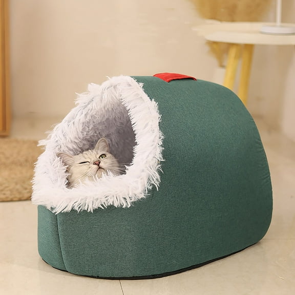 Fmbmuo Large Dog Cat Bed Cave Heated Soft & Comfortable Warm Pet Mat, Washable Orthopedic Cozy for All Seasons Dog and Cats Nests (Green)