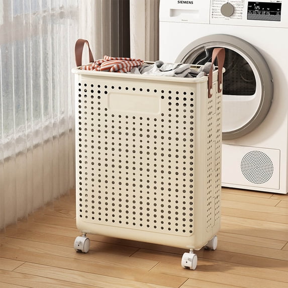 Fmbmuo Laundry Basket Oxford Cloth with Wheels Carrying Handles for Storage, Beige Large Capacity 17.8 x 14.8 in Art Deco Slim Laundry Basket for Laundry Room