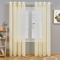 Fmbmuo Light Filtering Sheer Curtains Beige UV Resistant 39.3x98.4 Inch Decor Linen Tab Top Modern Curtain Sets for Bedroom Windows