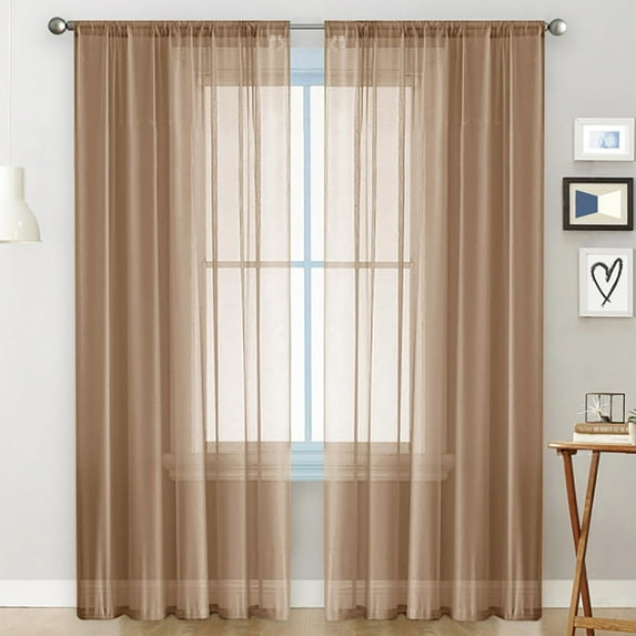 Fmbmuo Light Filtering Sheer Curtains Machine Washable Solid Brown Decorations, 1 pcs Modern Thermal Insulation Rod Pocket Window Curtains, Bedroom/Living Room,84 Inch