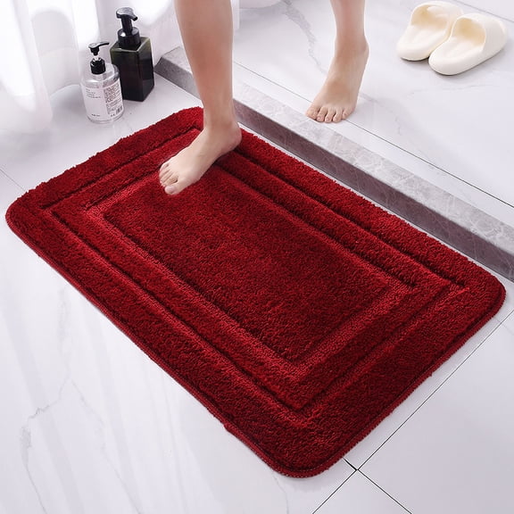 Fmbmuo Machine Washable Bathroom Rugs Flat Pile Modern Rectangle Bath Mats for Bathroom 100%Polyester 16x24in WineRed