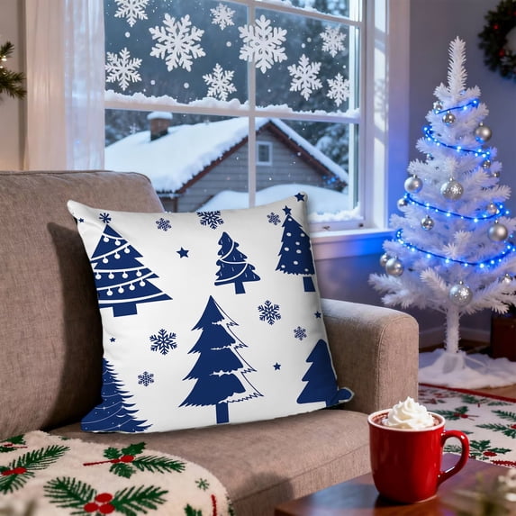 Fmbmuo Machine Washable Christmas Throw Pillow Covers Blue 18x18 Inch Snowflake Decorations, 1 Pcs Removable Cover Traditional Short Plush Pillow cases, for a Quick Living Room Makeover