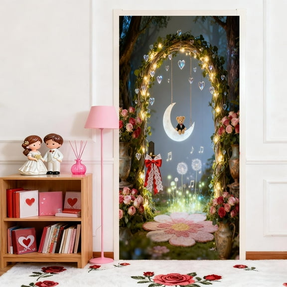 Fmbmuo Machine Washable Door Cover 71x35 Inch Blue Love Printed Valentine's Day Decoration, Soft Seasonal Home Decor Bohemian Party Backdrop for Living Room